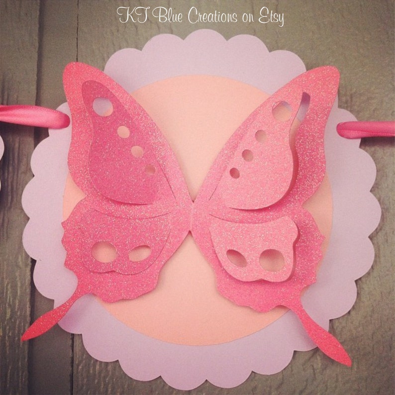 Butterfly Birthday Banner Personalized Shades of Pink, Lavender & White image 4