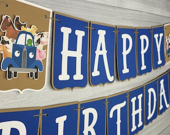 Blue Truck Birthday Banner - Farm Truck Birthday - Farm Animal Banner - Blue Truck & Animals Birthday - Truck Birthday Decor - Personalized