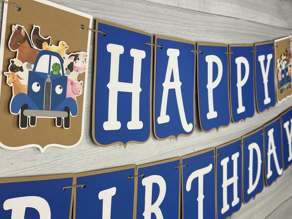 Blue Truck Birthday Banner - Farm Truck Birthday - Farm Animal Banner - Blue Truck & Animals Birthday - Truck Birthday Decor - Personalized Il_570xn