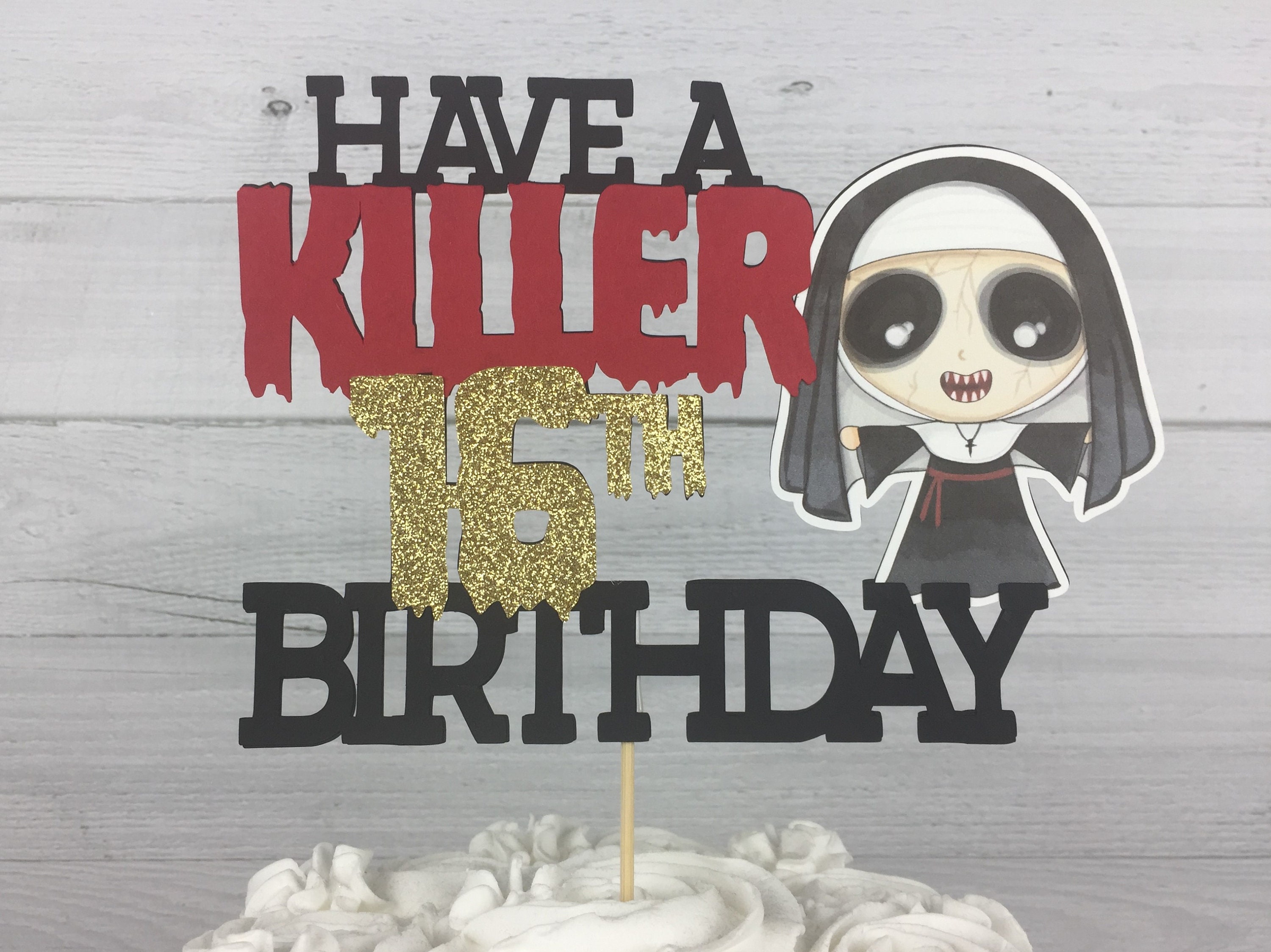 1 PCS Have a Killer Birthday Cake Topper Assembled Glitter Horror Classic  Hallo