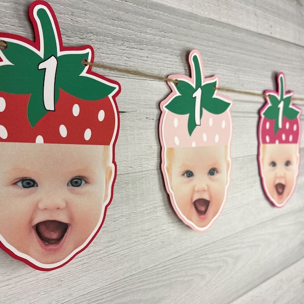 Strawberry Birthday Custom Face Garland - Berry 1st Birthday - Face Banner- Strawberry Party Hat - Strawberry Party - Photo Face Banner