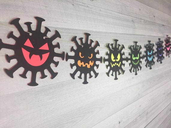 Neon Halloween LARGE Evil Virus Garland - Quarantine Party - Quarantine Halloween - Germ-o-lantern Garland - Virus - Germ Halloween Banner Il_570xn