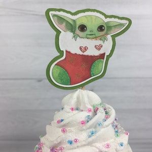 Baby Alien Child Cupcake Toppers Christmas Alien Birthday The Child Birthday Cupcake Toppers Baby Alien Party The Child Holiday Toppers image 5