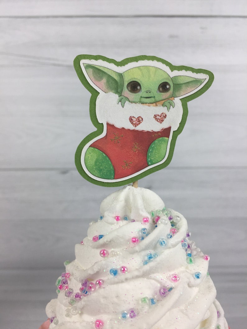 Baby Alien Child Cupcake Toppers Christmas Alien Birthday The Child Birthday Cupcake Toppers Baby Alien Party The Child Holiday Toppers image 5