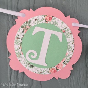 TEA TIME Tea Party Banner Light Pink, Mint, Shabby Chic Floral Tea Party Birthday Baby Shower Bridal Shower Photo Prop Banner image 5