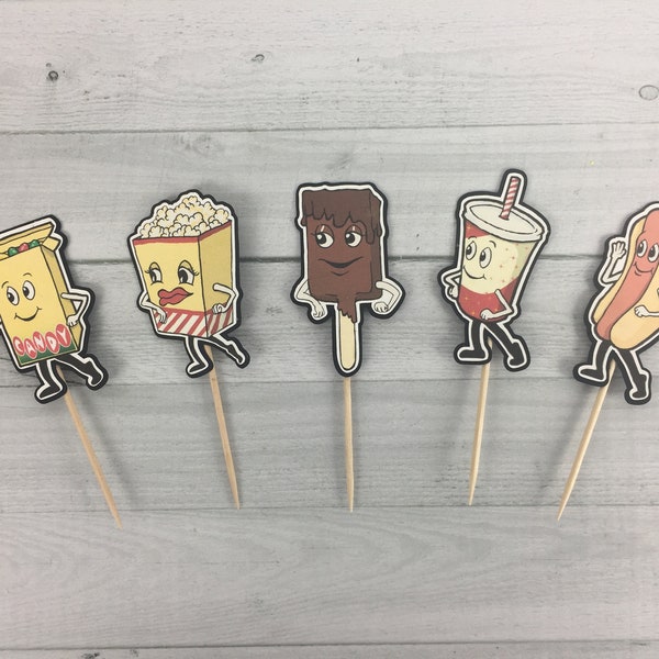 Vintage Movie Concessions Cupcake Toppers - Go to the Lobby - 1950's Movie Treats- Singing Concessions - Movie Birthday- Movie Snack Toppers