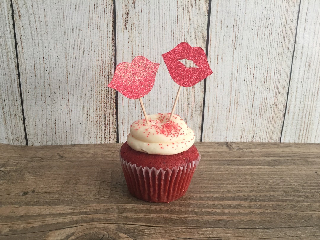 Glitter Lips Cupcake Toppers Valentine's Day Cupcake Etsy
