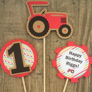 RED Tractor Centerpieces Set of 3 DOUBLE-SIDED Tractor Birthday Party Tractor Party Decor Rustic Farm Party Farm Centerpieces image 5