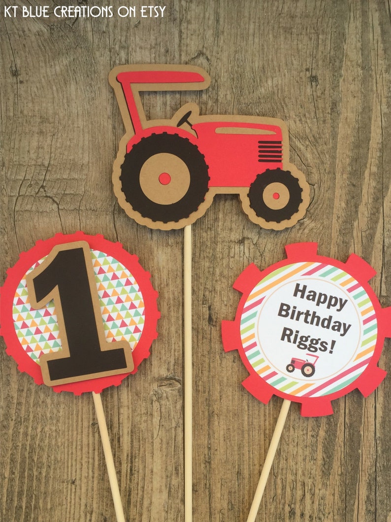 RED Tractor Centerpieces Set of 3 DOUBLE-SIDED Tractor Birthday Party Tractor Party Decor Rustic Farm Party Farm Centerpieces image 5