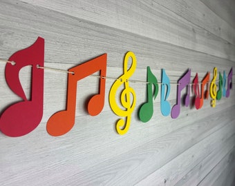 Rainbow Music Note Garland - Kids Music Party - Rainbow Notes Birthday - Music Birthday Decor - Music Note Banner - Music Class Garland