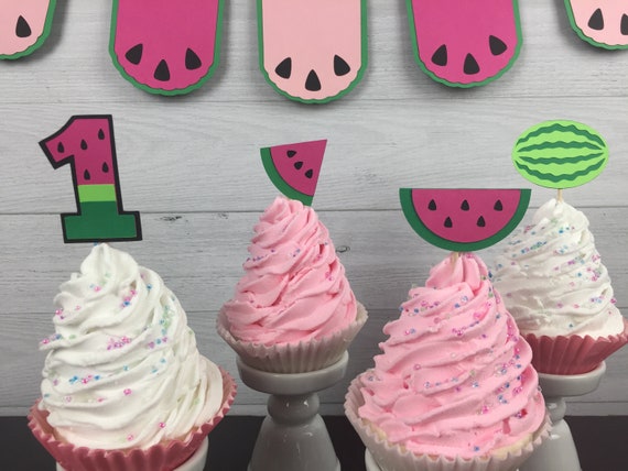 Hot Pink WATERMELON Cupcake Toppers - One In A Melon - Cupcake Toppers -Watermelon Picks - Watermelon Birthday - Choose Colors -set of 12 Il_570xn
