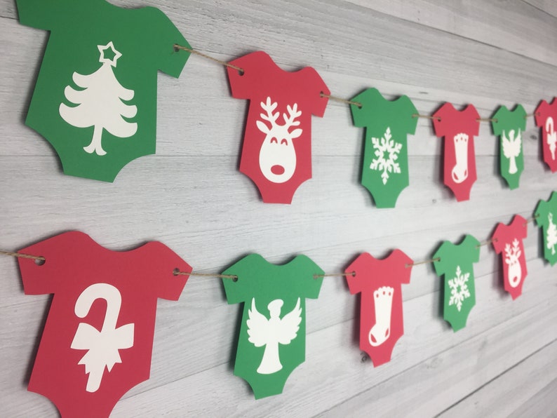 Christmas Baby Shower Garland Christmas Baby Shower Winter 1st Birthday Baby Onesie Banner Baby Shower Banner Christmas Baby Onesie image 1