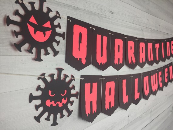 Quarantine Halloween Banner - Halloween Birthday - Halloween Lockdown - Quarantine Party - Virus Banner - Spooky Quarantine Decor -Halloween Il_570xn