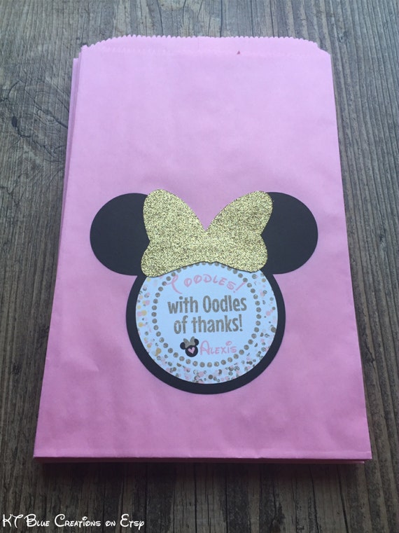 Minnie Favor Bags - Light Pink/Gold Glitter - Minnie Party Bags - Gift Bags, Party Favor Bags - Minnie Mouse Birthday - Minnie Party Favors Il_570xn