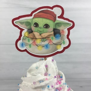 Baby Alien Child Cupcake Toppers Christmas Alien Birthday The Child Birthday Cupcake Toppers Baby Alien Party The Child Holiday Toppers image 7