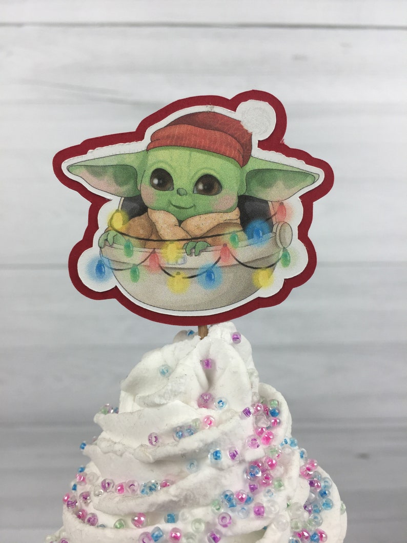 Baby Alien Child Cupcake Toppers Christmas Alien Birthday The Child Birthday Cupcake Toppers Baby Alien Party The Child Holiday Toppers image 7