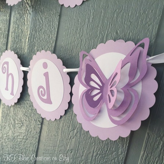 Butterfly Birthday Banner - Personalized with Name & Age - Shades of Lavender, White Il_570xn