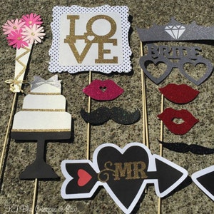 Wedding GLITTER Photo Props set of 16 Mr. and Mrs. Bride & Groom Props Photo Booth Props, Wedding, Bridal, Bachelorette, Party Props image 4