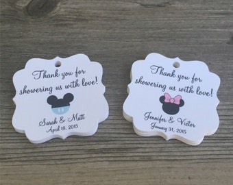 Minnie/Mickey Baby Shower Favor Tags - Minnie Baby Shower - Mickey Baby Shower - Gender Reveal Tags - Baby Shower Tags - Baby Sprinkle Tags