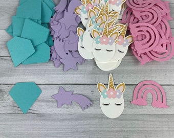 Unicorn Confetti - Unicorn Table Scatter - Unicorn Die Cuts - Rainbows, Unicorn Faces, Diamonds, Shooting Stars - Unicorn Birthday - 120 pcs