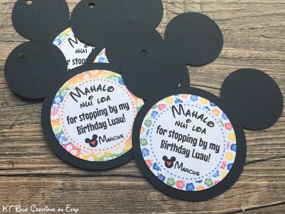 Hawaiian Mickey Mouse Favor Tags - Tropical Mickey Party - Mickey Mouse Birthday Luau - Gift/Thank You Tags - Hawaiian Theme - set of 12 Il_570xn