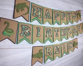 Reptile Birthday Banner - Reptile Party - Custom Reptile Banner - Lizard, Alligator, Snake - Reptile Name Banner - Choose Colors - Reptiles