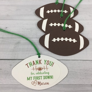 FOOTBALL Favor Tags - First Down Favor Tags - Football 1st Birthday - Football Party Gift Tags - Thank You Tags -  Party Tags -Choose Colors