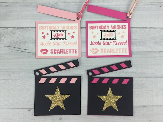 Movie Star Favor Tags - Movie Night Birthday - Movie Theme Favor Tags - Hollywood Birthday - Clapperboard Gift Tags -Choose Colors - 12 tags Il_570xn