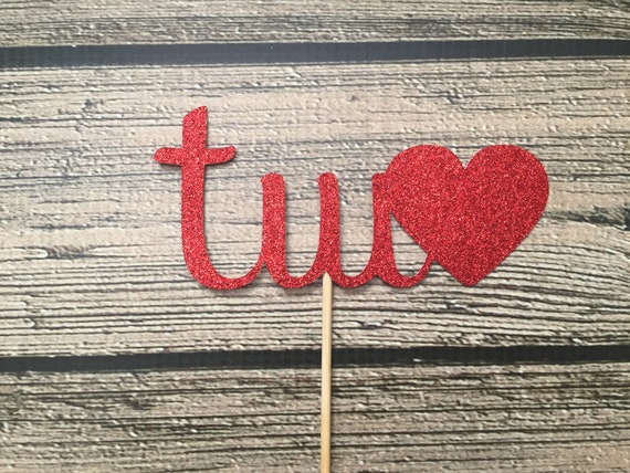 TWO Heart Cake Topper - Heart Birthday Cake Topper - Age Cake Topper - Valentine 2nd Birthday - Little Sweetheart Birthday - Choose Color Il_570xn