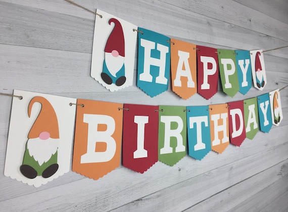 Gnome Birthday Banner - Cute Gnomes - Gnome Birthday Party - Garden Gnome Banner - Gnome Party Decor -Gnome 1st Birthday - Gnome Name Banner Il_570xn