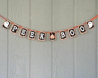 Peek-A-Boo Mini Banner - Halloween Banner - Halloween Baby Shower - Halloween Party Decor - Baby Shower Banner - Birthday Banner - Halloween