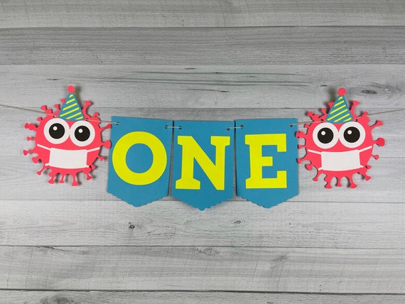 Neon Quarantine Highchair Banner -Quarantine Birthday - One/Two Banner- Quarantine Party- Germ Virus Banner- Quaronetine - Quarantwo Banner Il_570xn