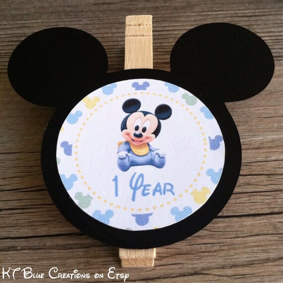Baby Mickey Mouse - 1st Year Photo Clips - Mickey Birthday - First Birthday - Mickey Photo Banner - Mickey Photo Clips - 1st Birthday Il_570xn