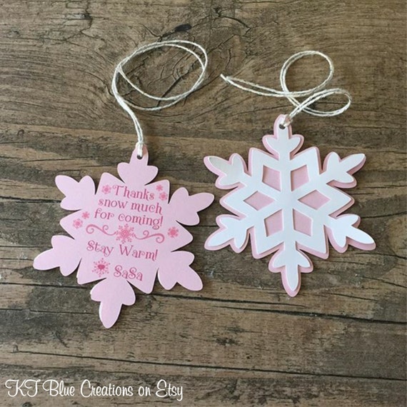 Snowflake Thank You Tags- Winter Wonderland tags - Snowflake Favors - Pink & White - Winter Birthday Favor Tags - Snow Much Fun - Set of 8 Il_570xn