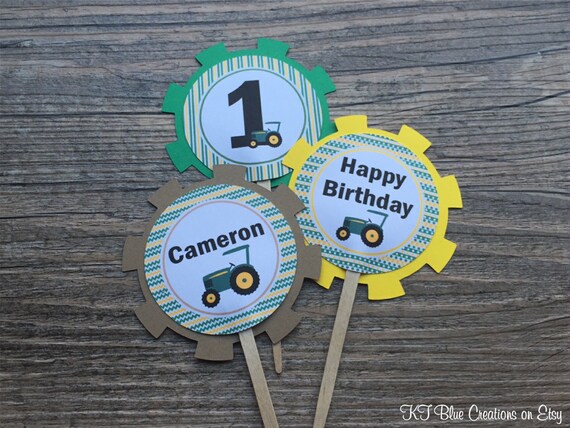 Tractor Cupcake Toppers - Personalized Toppers - Tractor Birthday - Tractor Party Decor - Farm Birthday - Rustic Farm Decor - 1st Birthday Il_570xn