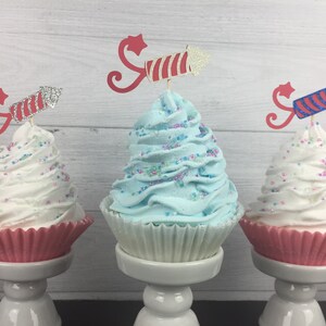 Glitter Fireworks Cupcake Toppers - 4th of July Party - Little Firecracker Birthday - Patriotic Cupcake Toppers - Firecracker Toppers - 12pc