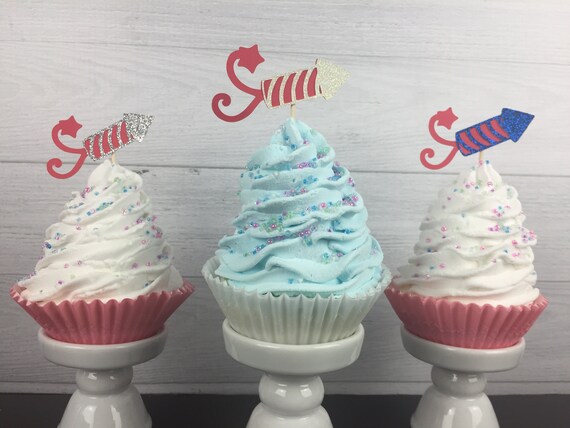Glitter Fireworks Cupcake Toppers - 4th of July Party - Little Firecracker Birthday - Patriotic Cupcake Toppers - Firecracker Toppers - 12pc Il_570xn