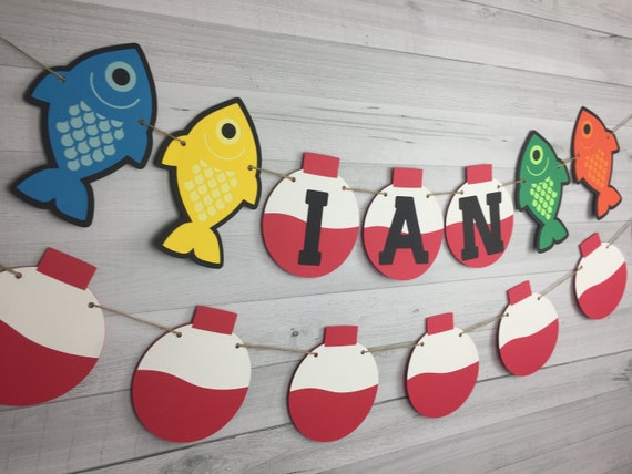 FISHING theme NAME Banner - Personalized Banner - Fishing Birthday - Fishing Bobber Banner - The Big One Birthday - Rainbow Fish Name Banner Il_570xn