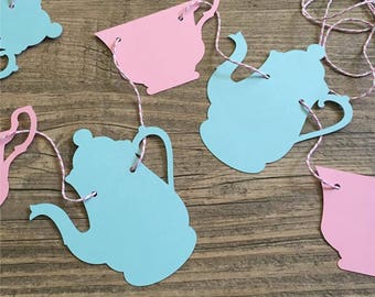 Tea Party Garland - Tea Party Banner - Teapot Banner - Teacup Banner - Alice In Wonderland - Birthday Garland - First Birthday - Photo Prop