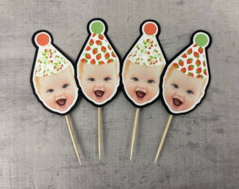 Strawberry Birthday Custom Face Cupcake Toppers - Berry 1st Birthday - Face Toppers - Strawberry Party - Strawberry Toppers - 12 per set