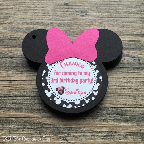 Minnie Party Tags - Minnie Mouse Birthday - Minnie Favor Tags - Hot Pink/Black Minnie Birthday Tags - Thank You Tags - Minnie Party Favors Il_570xn