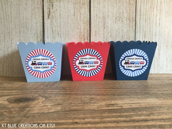 Train Birthday Favor Box - Train Birthday - Candy Cups - Vintage Train Party - Train Party Favors - Blue/Red Train Party Decor - Favor Box Il_570xn
