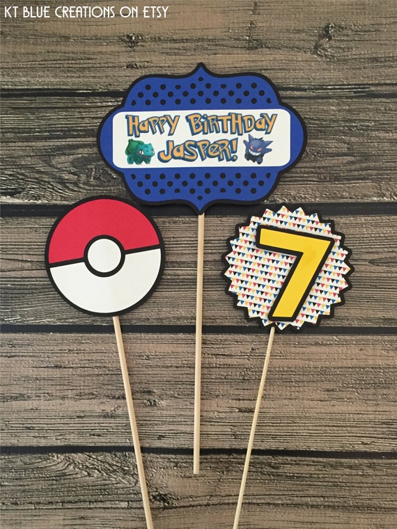POKEMON Centerpieces - Pokemon Birthday - Birthday Centerpieces, Table Decor - Pokemon Party - Pokemon Go - DOUBLE-SIDED - Personalized, 3pc Il_570xn