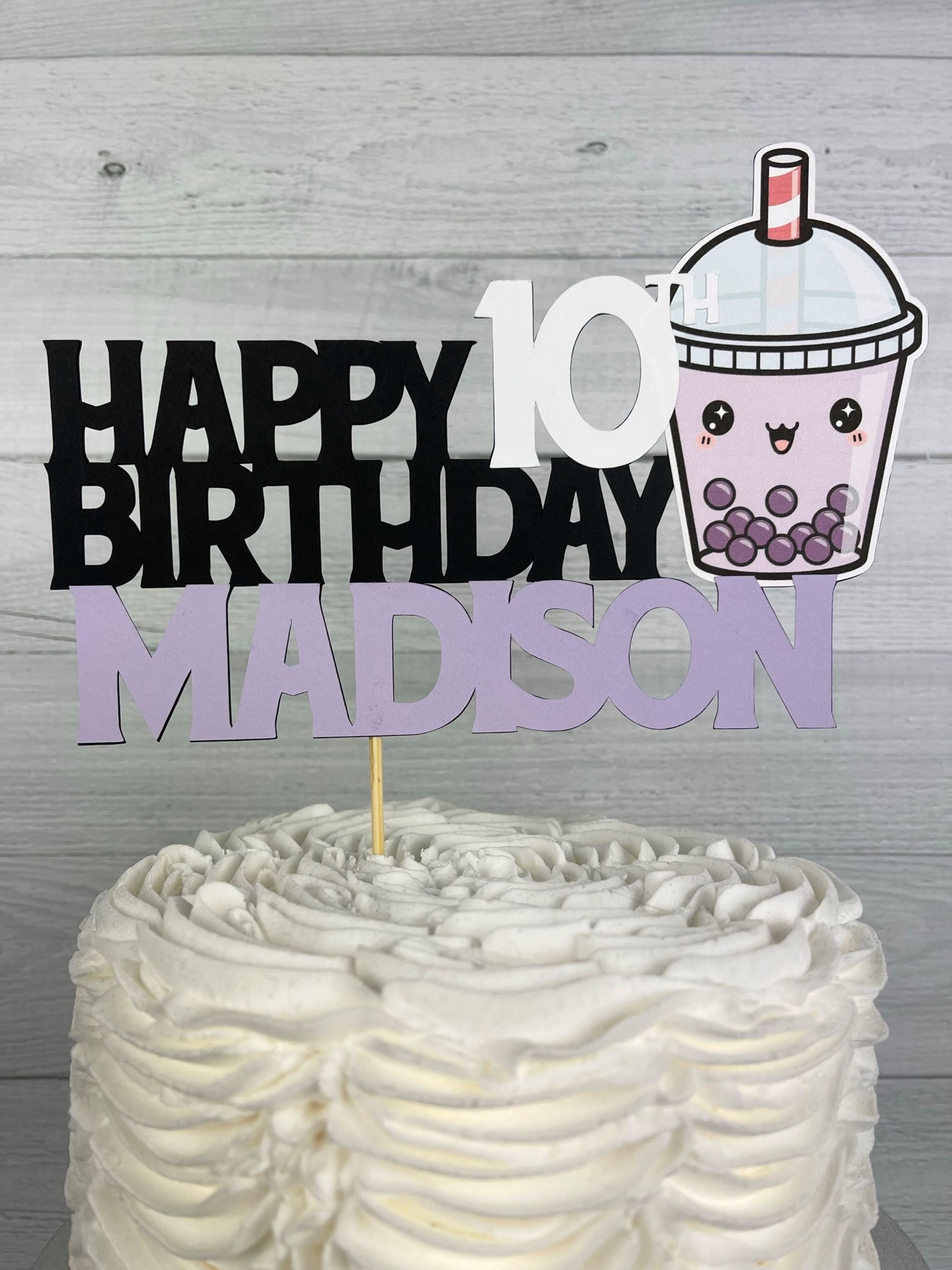 Bubble Tea Birthday Cake Topper With Name Age Boba Tea Etsy