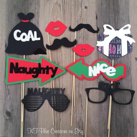 Naughty & Nice GLITTER Photo Props - Christmas Party - Holiday Party Photo Props - Photobooth Props - Photo Booth Props - Christmas Wedding Il_570xn