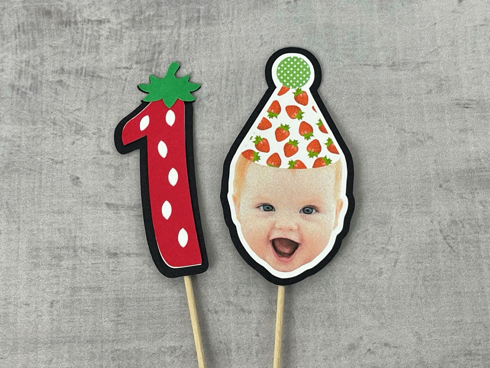 Strawberry Party Custom Face Cupcake Toppers - Berry 1st Birthday ...
