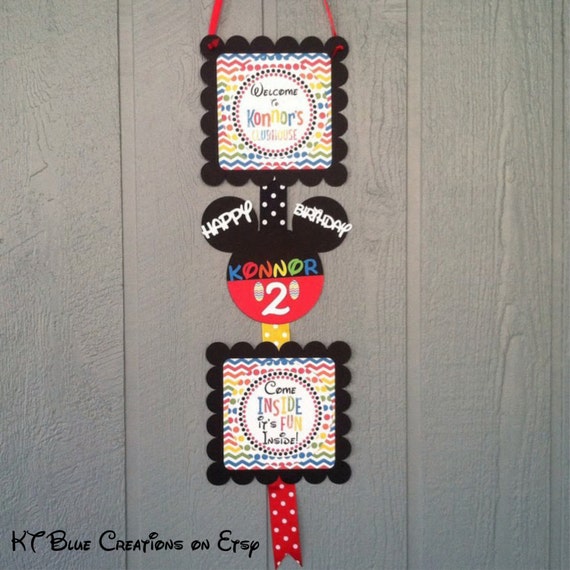Mickey Birthday WELCOME SIGN - Mickey Mouse Clubhouse Party - Mickey Party Sign - Door Sign - Personalized Sign - Mickey Rainbow Decor Il_570xn