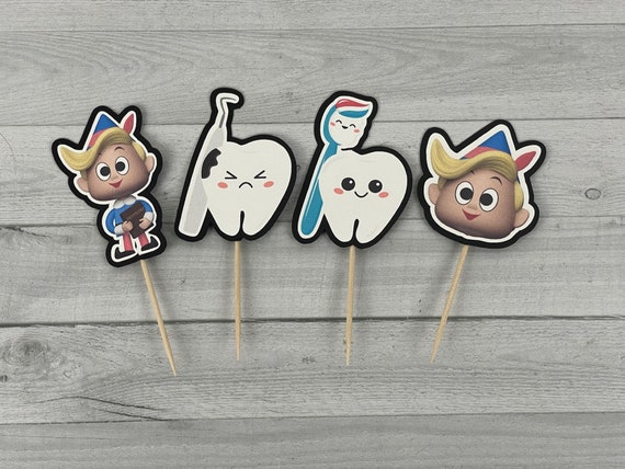 Dentist Elf Cupcake Toppers - Hermey The Misfit Elf - Christmas Elf Toppers - Hermey Birthday - Dentist Elf- Cute Elf - Kawaii Teeth Toppers Il_570xn