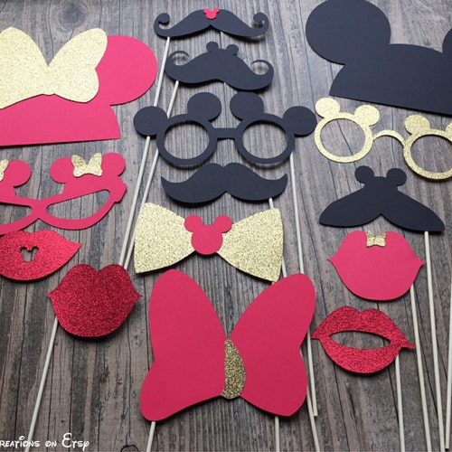 Mickey Minnie Glitter Photo Props Red Gold Black Set Etsy