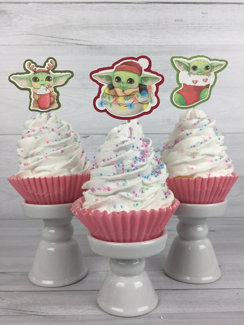 Baby Alien Child Cupcake Toppers Christmas Alien Birthday The Child Birthday Cupcake Toppers Baby Alien Party The Child Holiday Toppers image 1